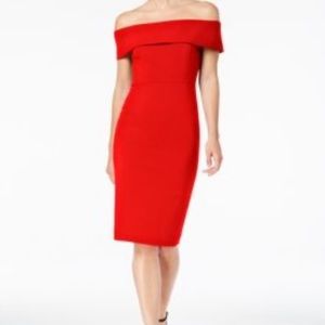 Calvin Klein Red Off the Shoulder Dress